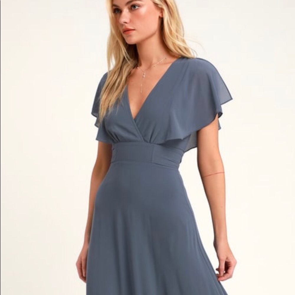 Dusty Blue flutter sleeve maxi dress